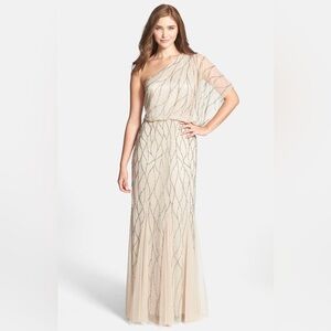 Adrianna Papell Beaded One-Shoulder Bouson Dress